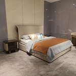 Panel-Stitched Leather Bed with Top Strap Details and High-Gloss Wooden Sides